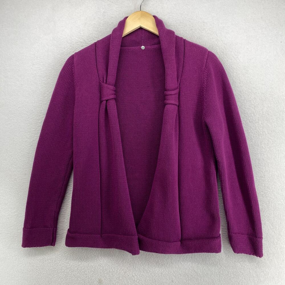 HAIKU Sweater Womens S Shawl Knot Open Front Cardigan Cotton Purple